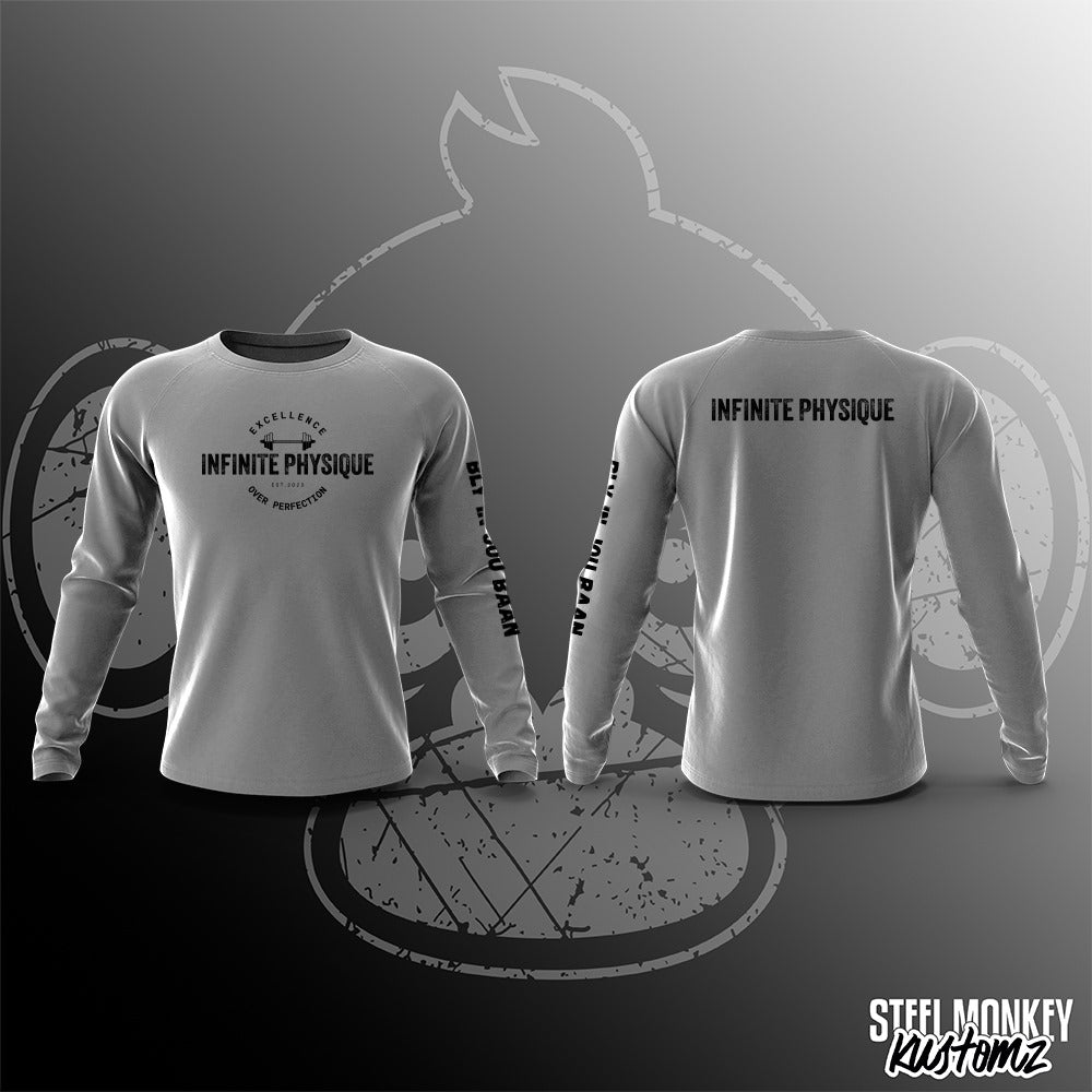 Infinite Physique - Long Sleeve - Grey - Black Print - Unisex