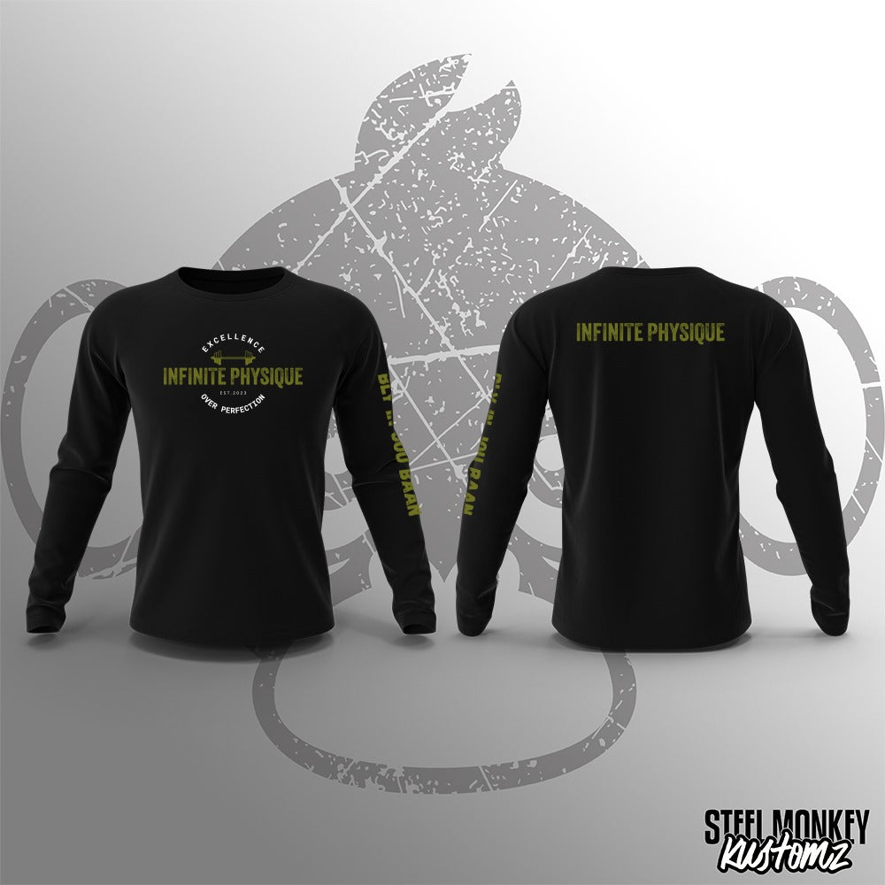 Infinite Physique - Long Sleeve - Black - Green Print - Unisex