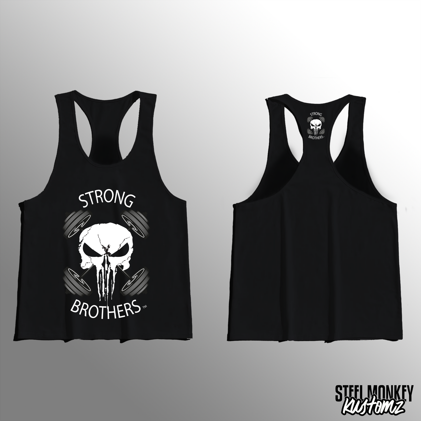Strong Brothers - Mens - Stringer Vests - Black - Skull