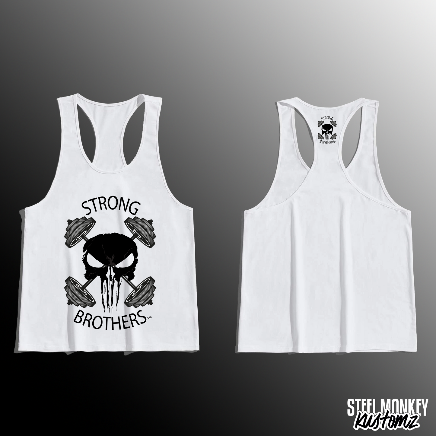 Strong Brothers - Mens - Stringer Vests - White - Skull