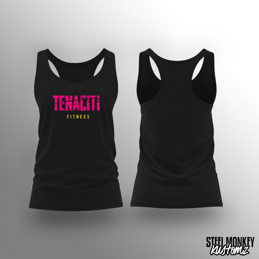 Tenaciti Fitness - Ladies Vest - Black - Brushed Spandex (PINK WITH YELLOW)