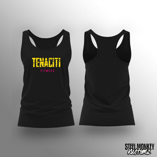 Tenaciti Fitness - Ladies Vest - Black - Brushed Spandex (YELLOW WITH PINK)