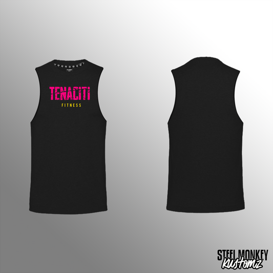 Tenaciti Fitness - Mens - Muscle Tank - Black - Brushed Spandex (PINK WITH YELLOW)