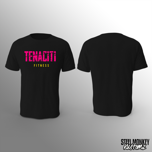 Tenaciti Fitness - Tshirt - Black - Brushed Spandex (PINK WITH YELLOW)