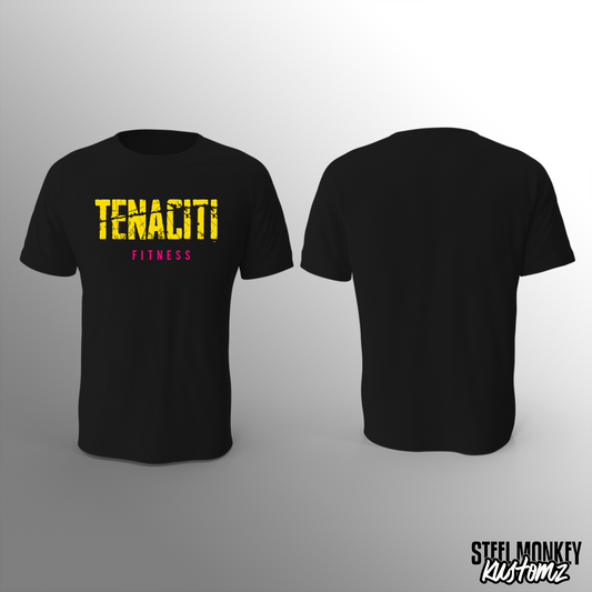 Tenaciti Fitness - Tshirt - Black - Brushed Spandex (YELLOW WITH PINK)