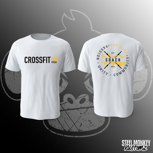 CrossFit 360 Vida - White T-Shirt - Lara - Coach - Black & Yellow - Large - Ladies