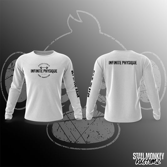 Infinite Physique - Long Sleeve - White - Black Print - Unisex