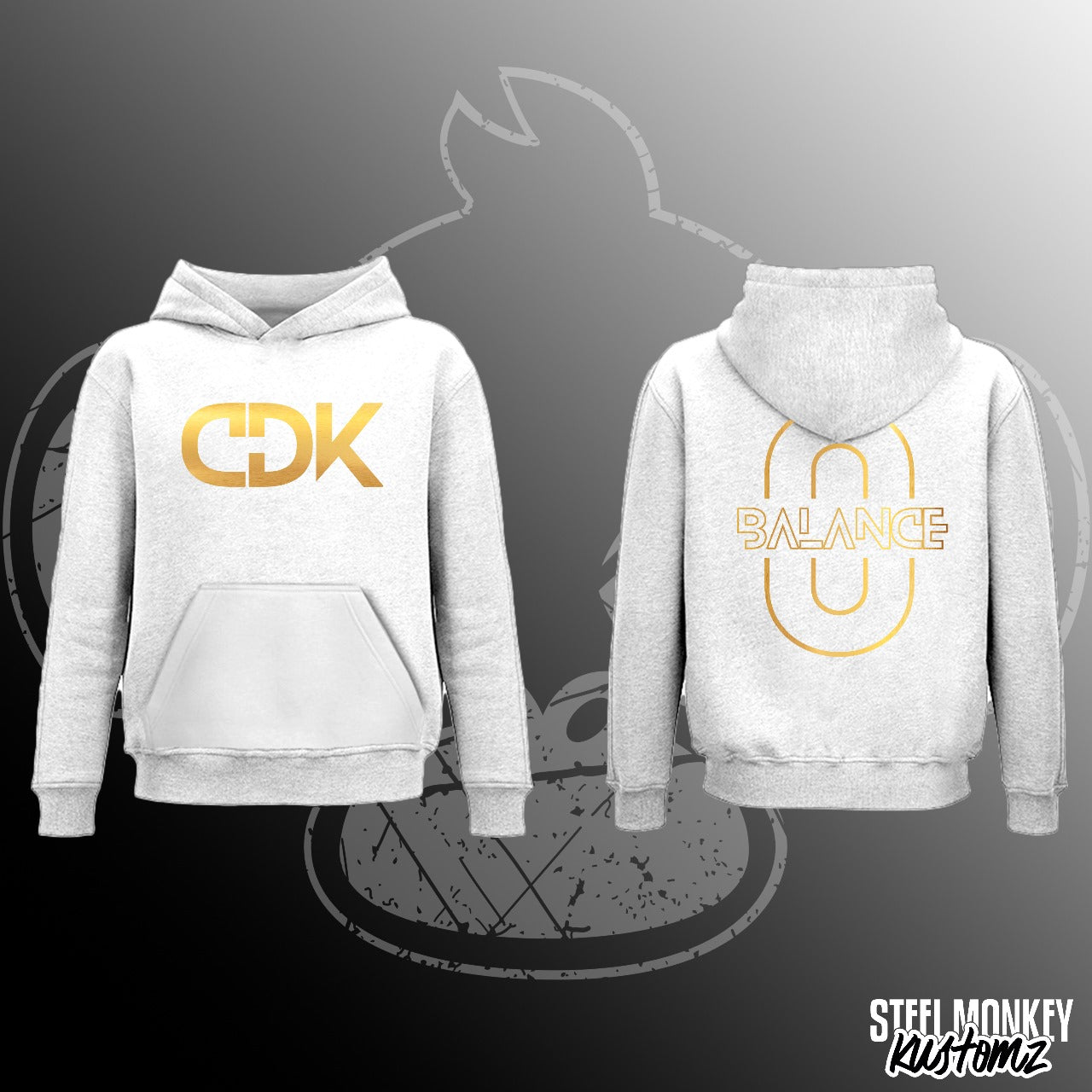 CDK - White Hoodie - Brushed Fleece - Gold Design