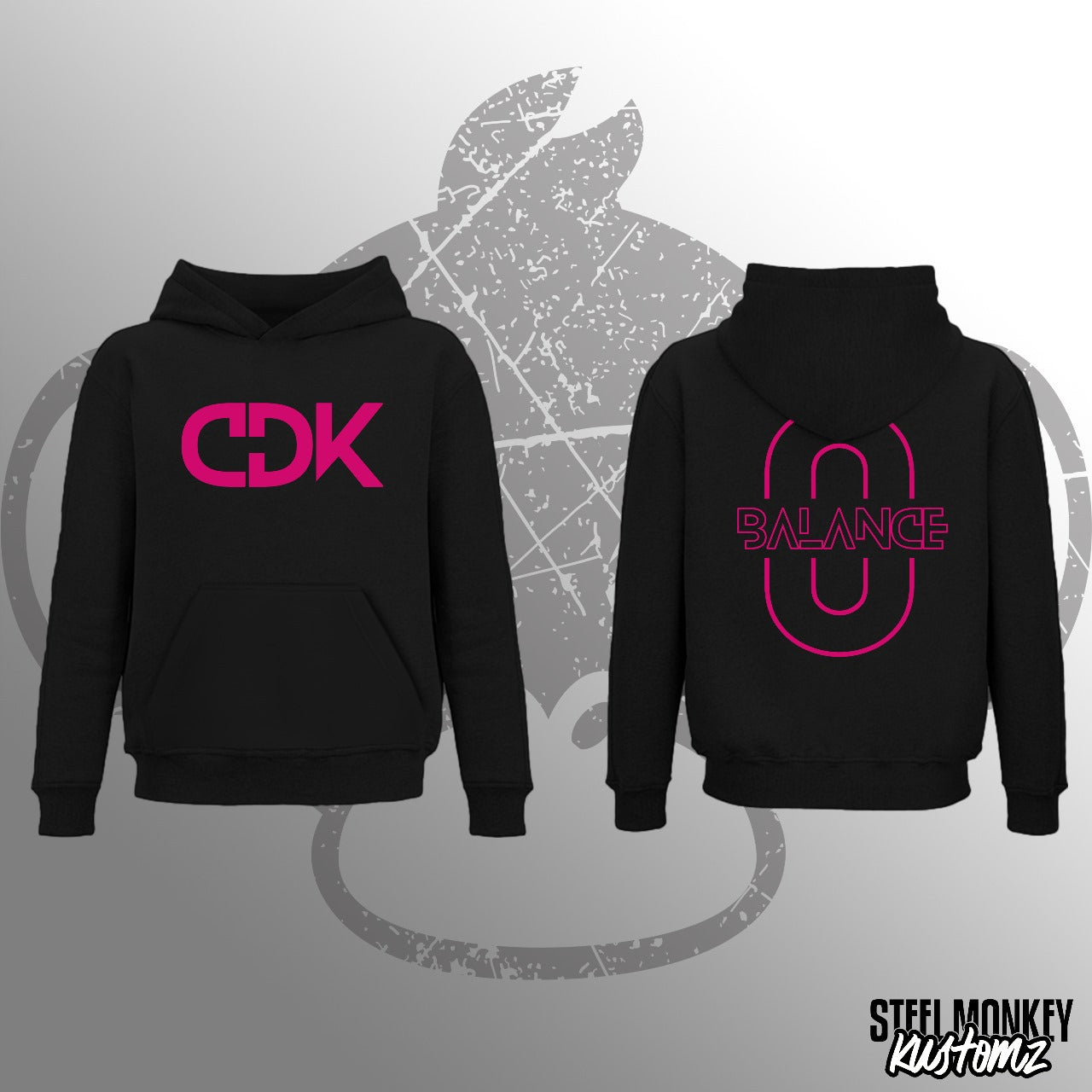 CDK - Ladies Black Fleece Hoodie - Small - Pink Design