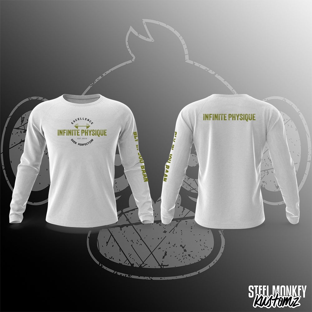 Infinite Physique - Long Sleeve - White - Green Print - Unisex