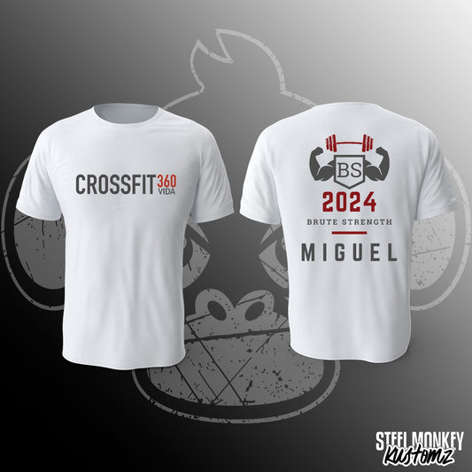 CrossFit 360 Vida - White T-Shirt - Miguel - Brute Strength - Red & White - Medium - Mens