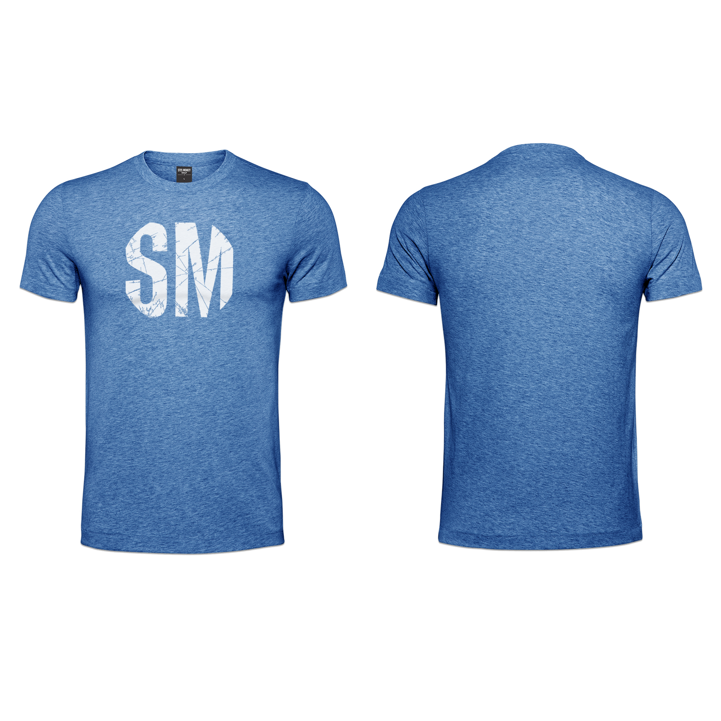 Mens T-Shirt - Blue Melange - White Design