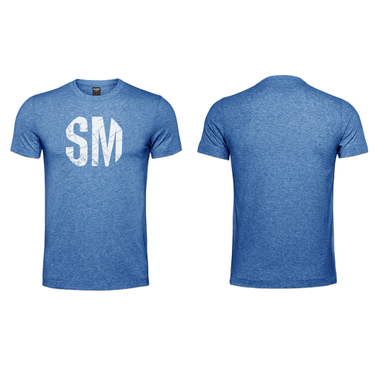 Mens T-Shirt - Blue Melange - White Design