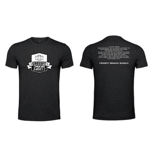 Smoking Barrels Men's T-Shirt Big White & Slogan - Black Melange