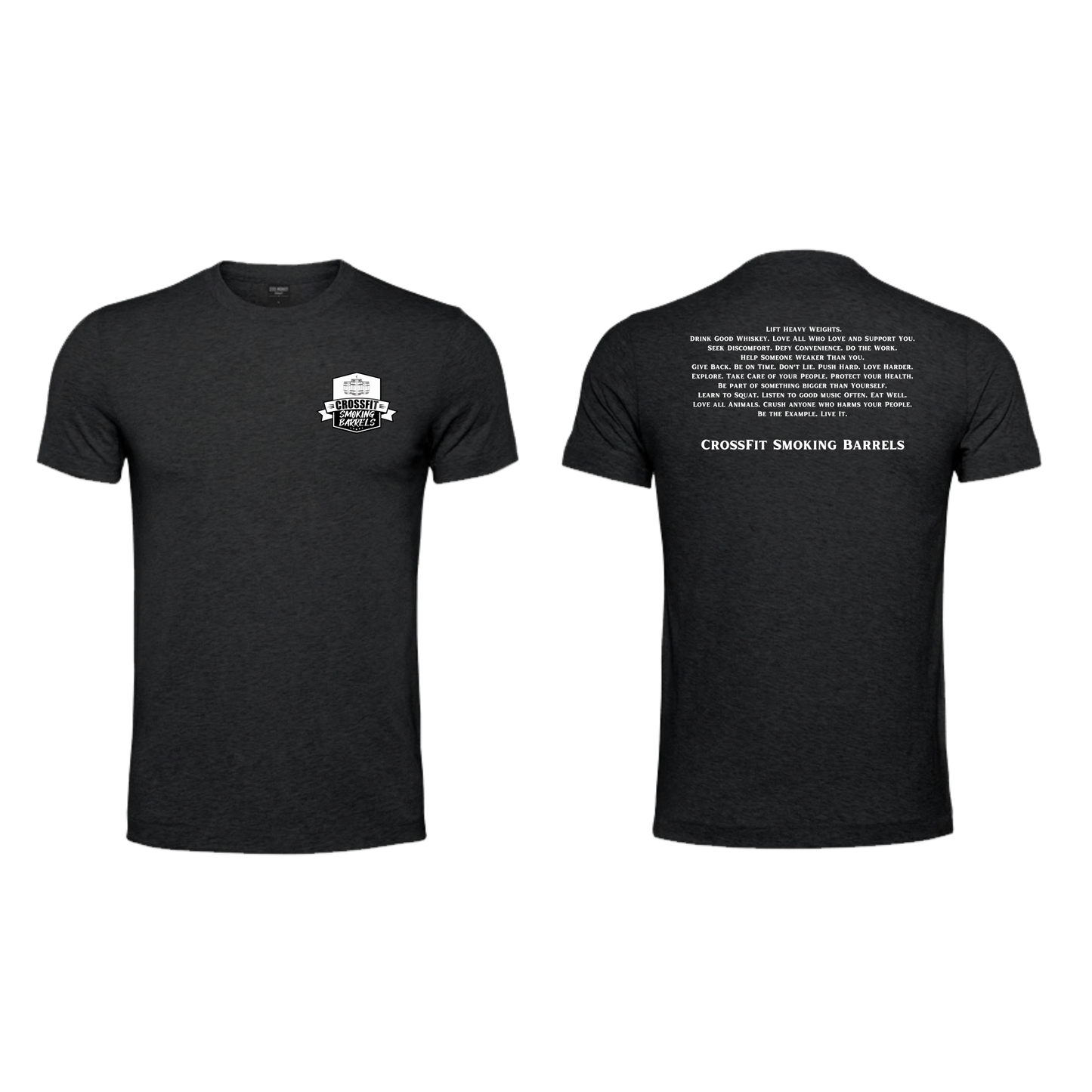 Smoking Barrels Men's T-Shirt White Pocket & Slogan - Black Melange