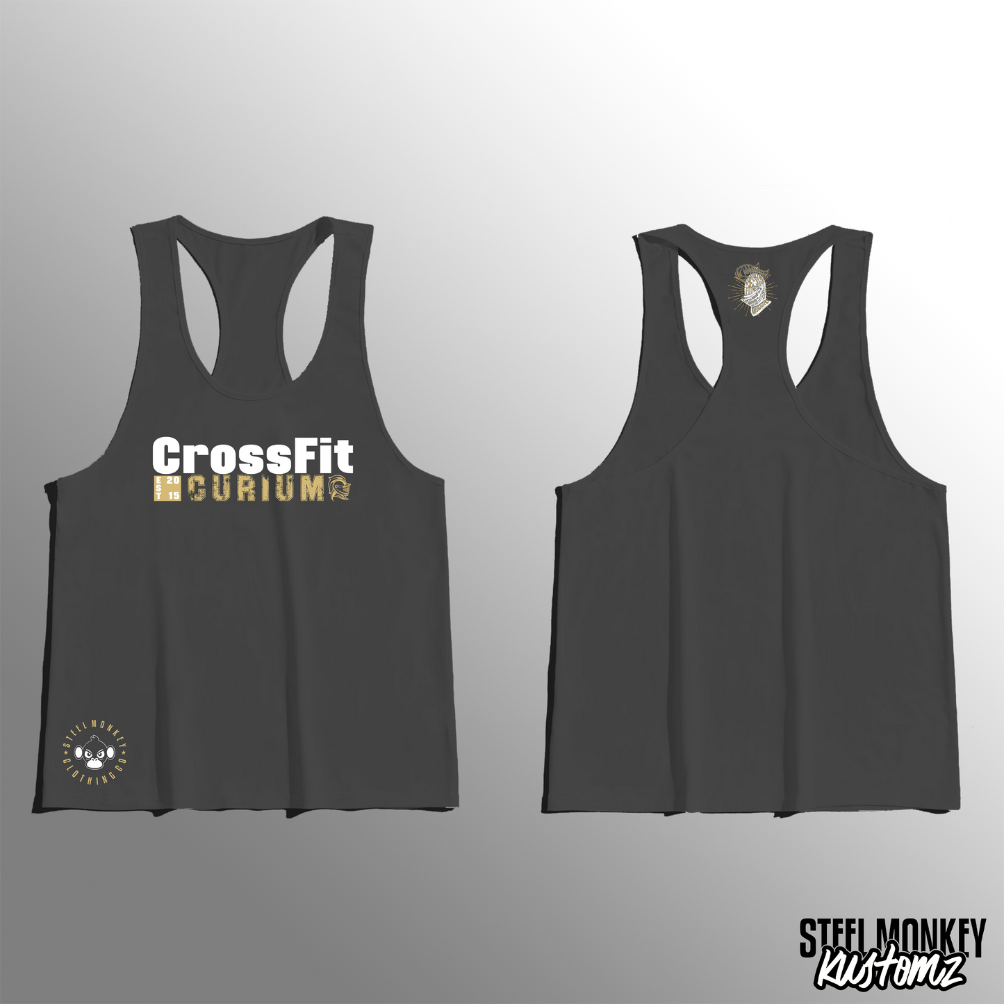 CrossFit Curium - Mens - Charcoal - Stringer Vest - White & Gold