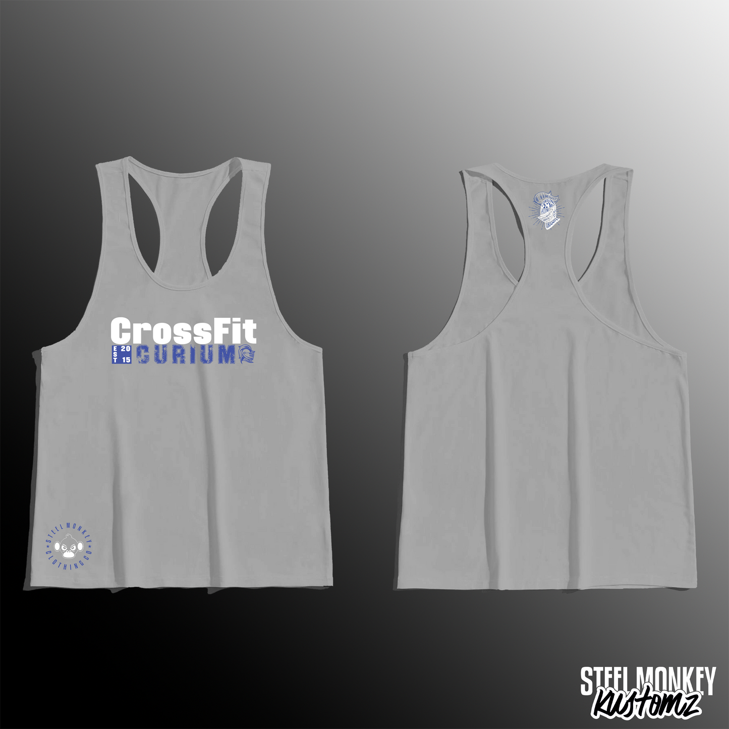 CrossFit Curium - Mens - Grey - Stringer Vest - White & Blue