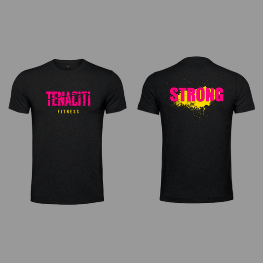 Tenaciti Fitness - Tshirt - Black - Brushed Spandex (PINK WITH YELLOW)