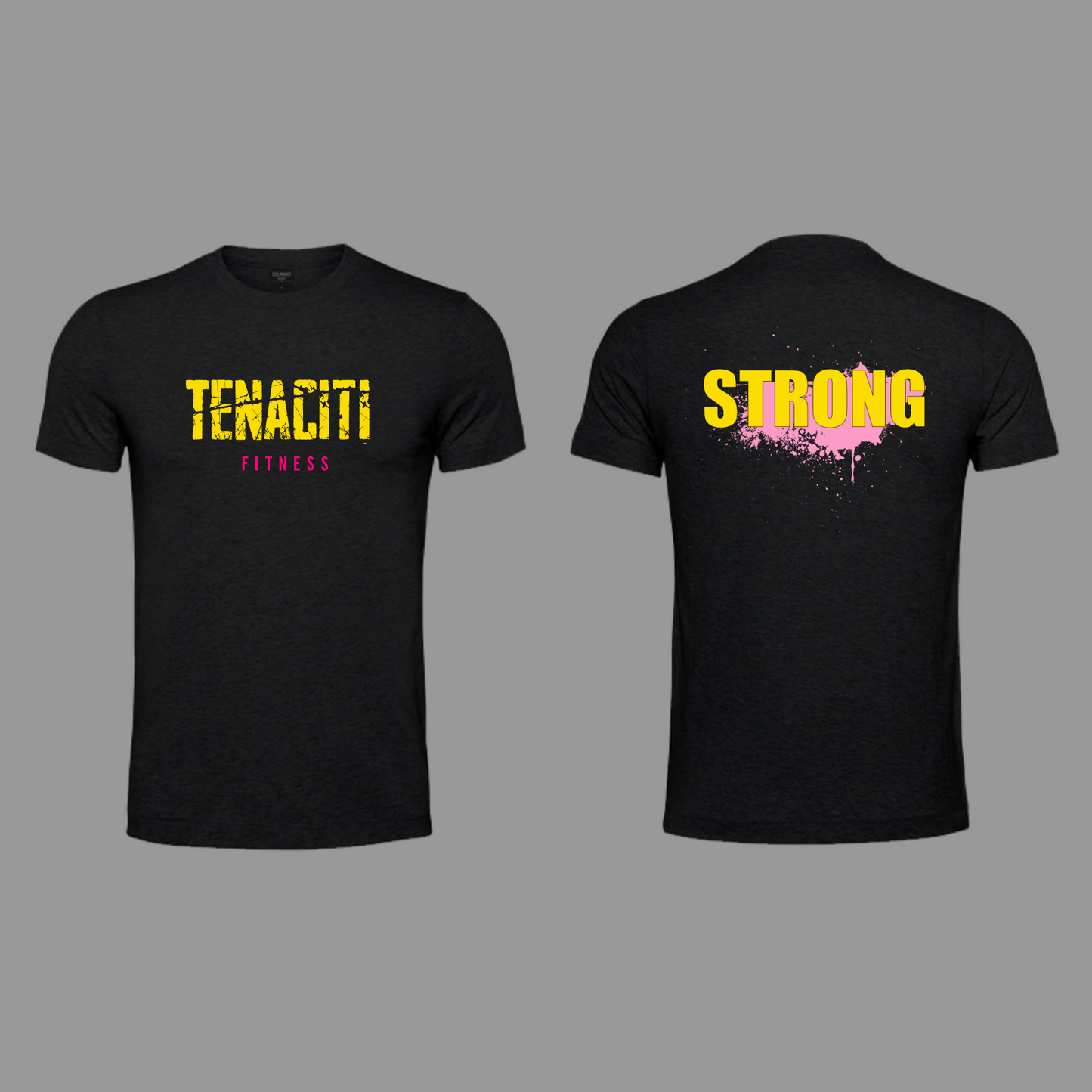 Tenaciti Fitness - Tshirt - Black - Brushed Spandex (YELLOW WITH PINK)