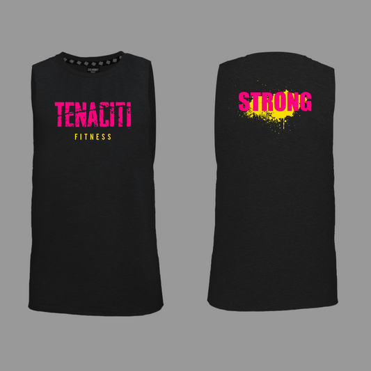 Tenaciti Fitness - Muscle Tank - Black - Brushed Spandex (PINK WITH YELLOW)