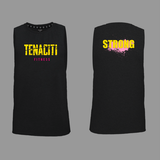 Tenaciti Fitness - Muscle Tank - Black - Brushed Spandex (YELLOW WITH PINK)