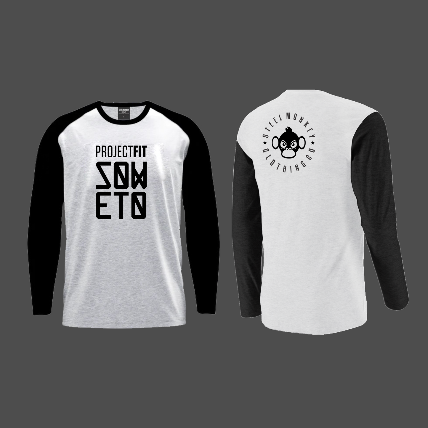 ProjectFit - Raglan Unisex Longsleeve - Black/White & Black Print