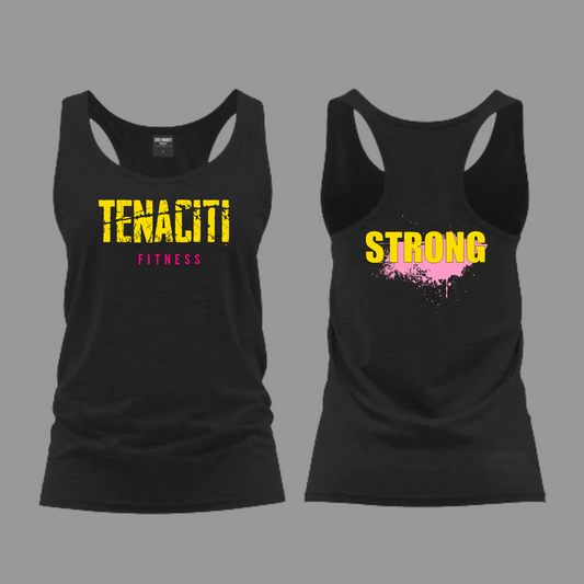 Tenaciti Fitness - Ladies Vest - Black - Brushed Spandex (YELLOW WITH PINK)
