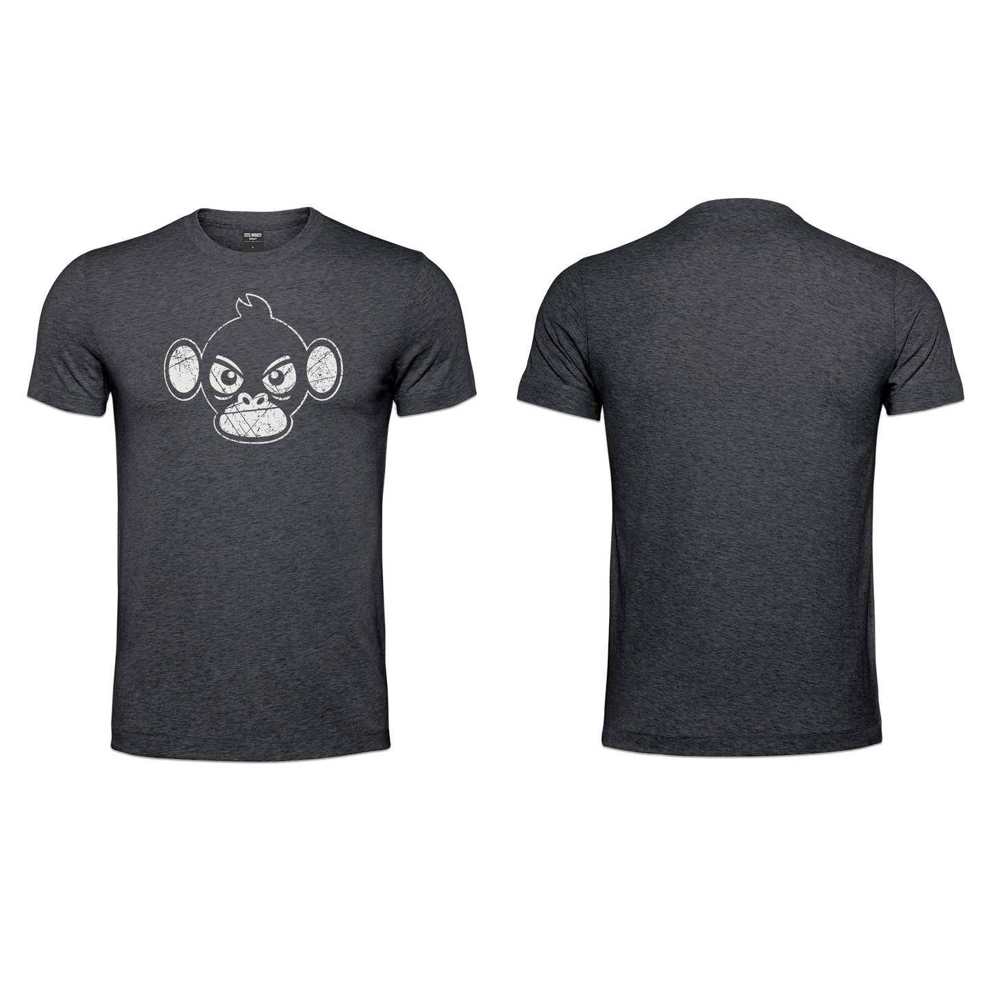 Mens T-Shirt - Charcoal  - White Monkey Grunge - Chest