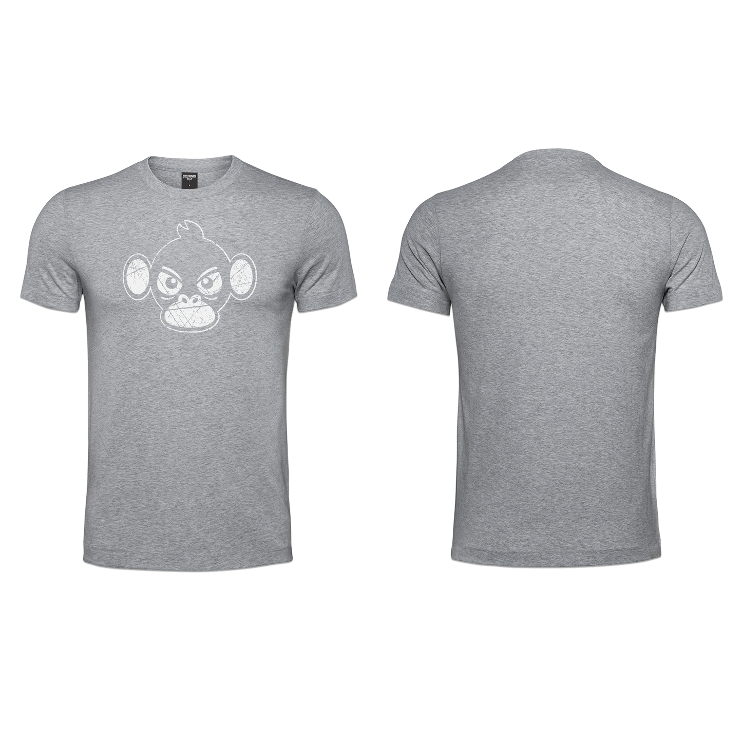 Mens T-Shirt - Grey  - White Monkey Grunge - Chest