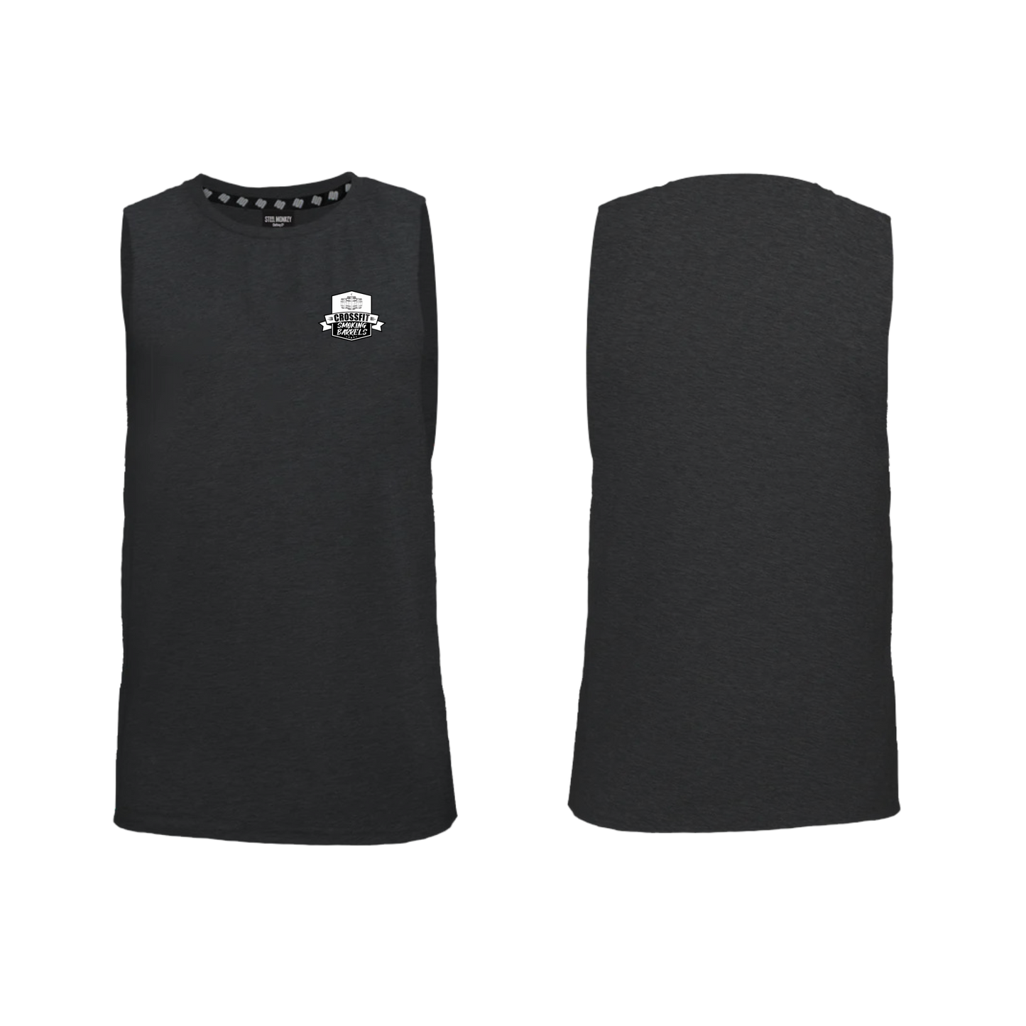 Smoking Barrels Ladies Muscle Tank White Pocket - Black Melange