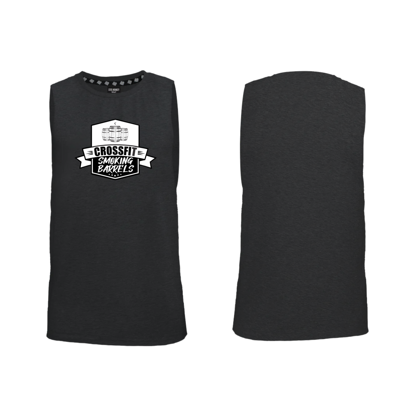 Smoking Barrels Ladies Muscle Tank Big White - Black Melange