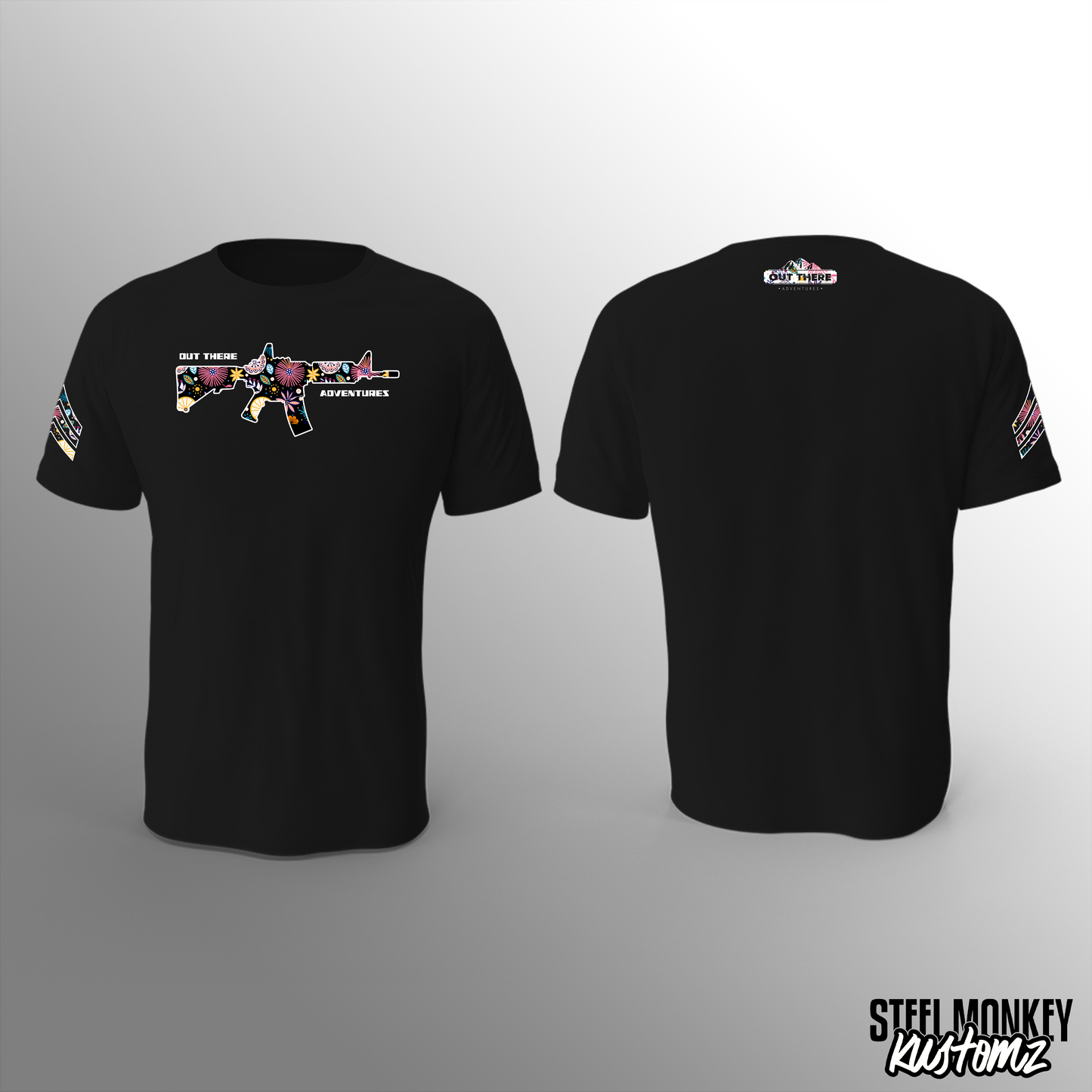 Out There Adventures - Black - T-Shirt - Colourful Gun