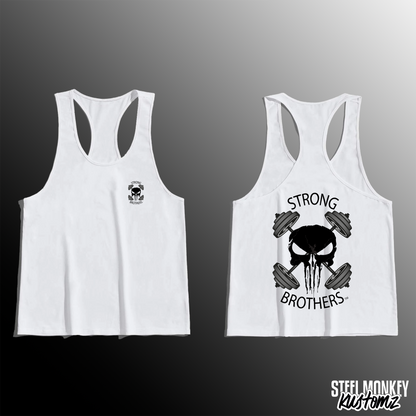 Strong Brothers - Mens - Stringer Vests - White - Skull