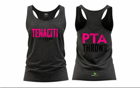Tenaciti Fitness - Ladies Vest - Charcoal - PTA Throw down (Pink&Black)