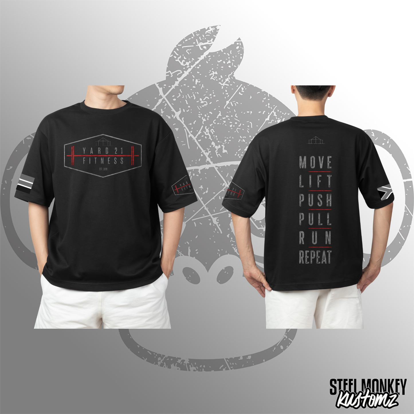 Yard21 Fitness - Mens Oversized T-Shirt - Black Cotton